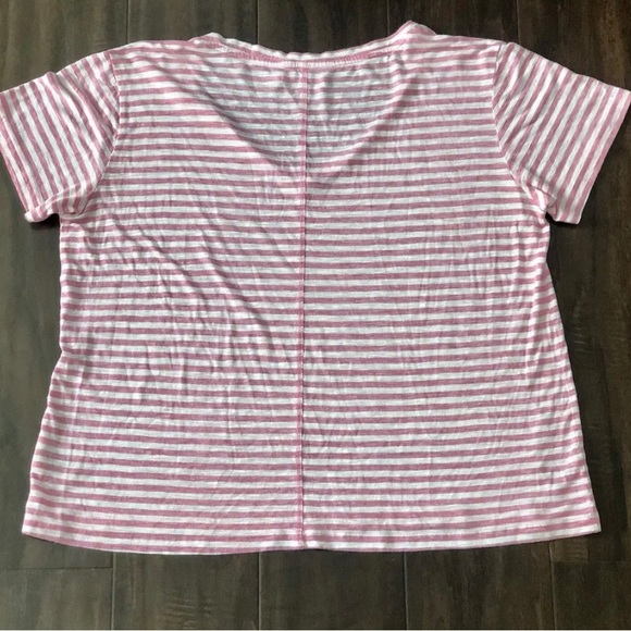 J Brand Pink & White Striped Tee - Semi-Sheer V-Neck Short Sleeves - Size Medium - Picture 3 of 6